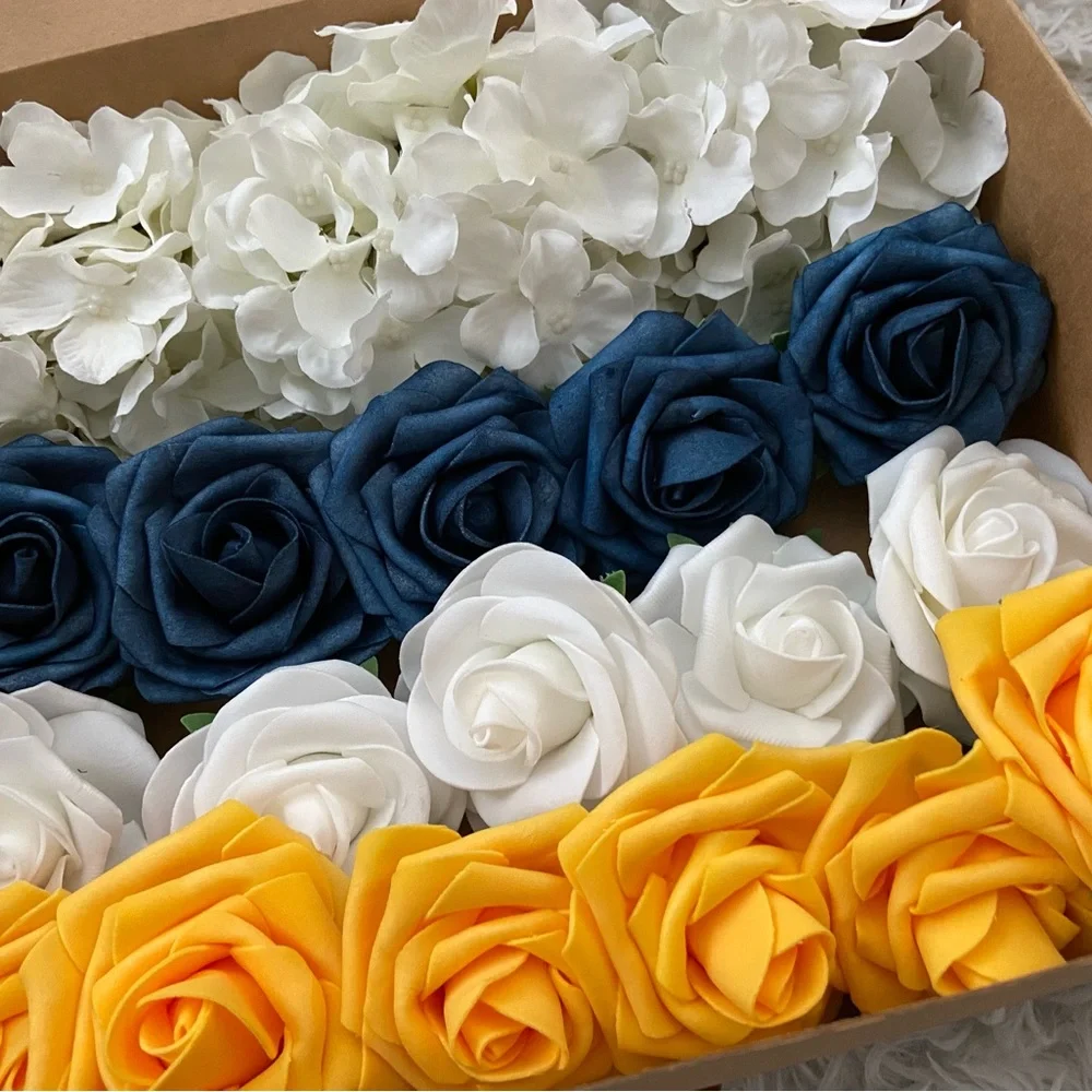 20 Count | White Hydrangeas Dusty Blue Rose Yellow  Bouquet Centerpiece Wedding